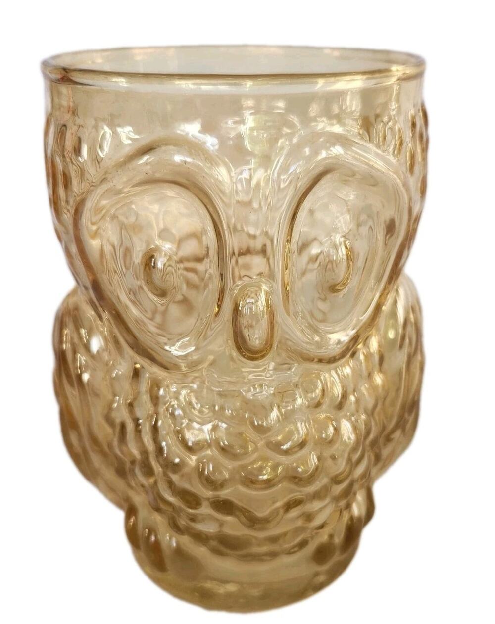 Vintage Libbey Owl Shaped Tumbler Glass 1970s Tawny Amber